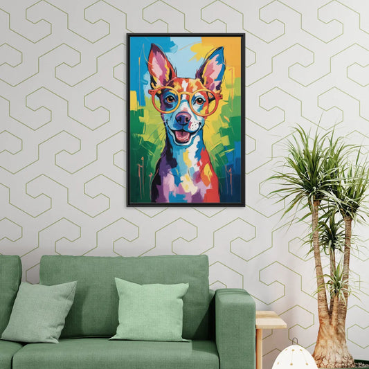 Quirky Dog with Glasses - Living Room Black Frame Canvas