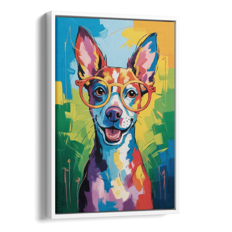 Quirky Dog with Glasses Side - White Canvas Wall Art