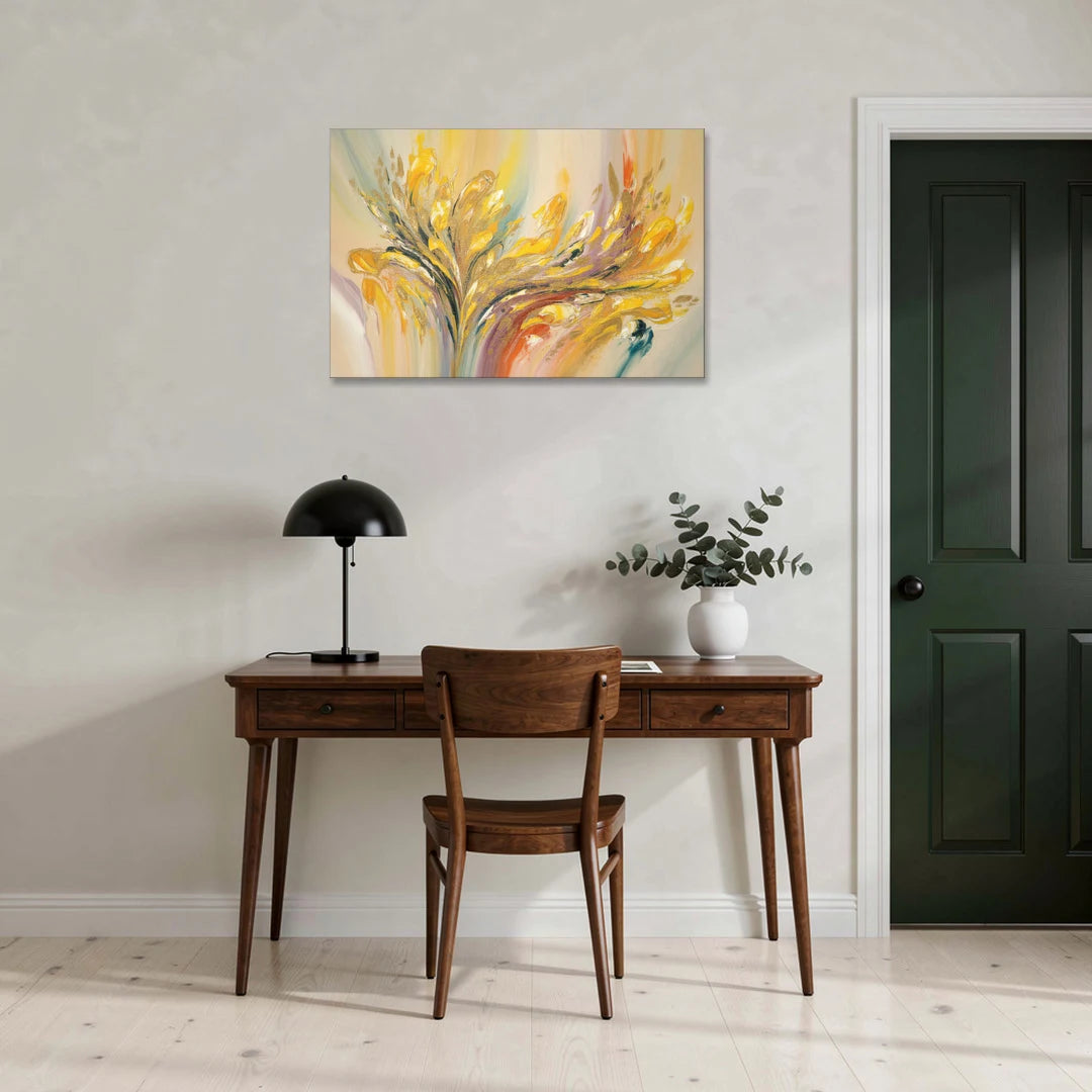 Radiant Flowing Forms Yellow Abstract - Canvas Wall Art - Office - 36x24