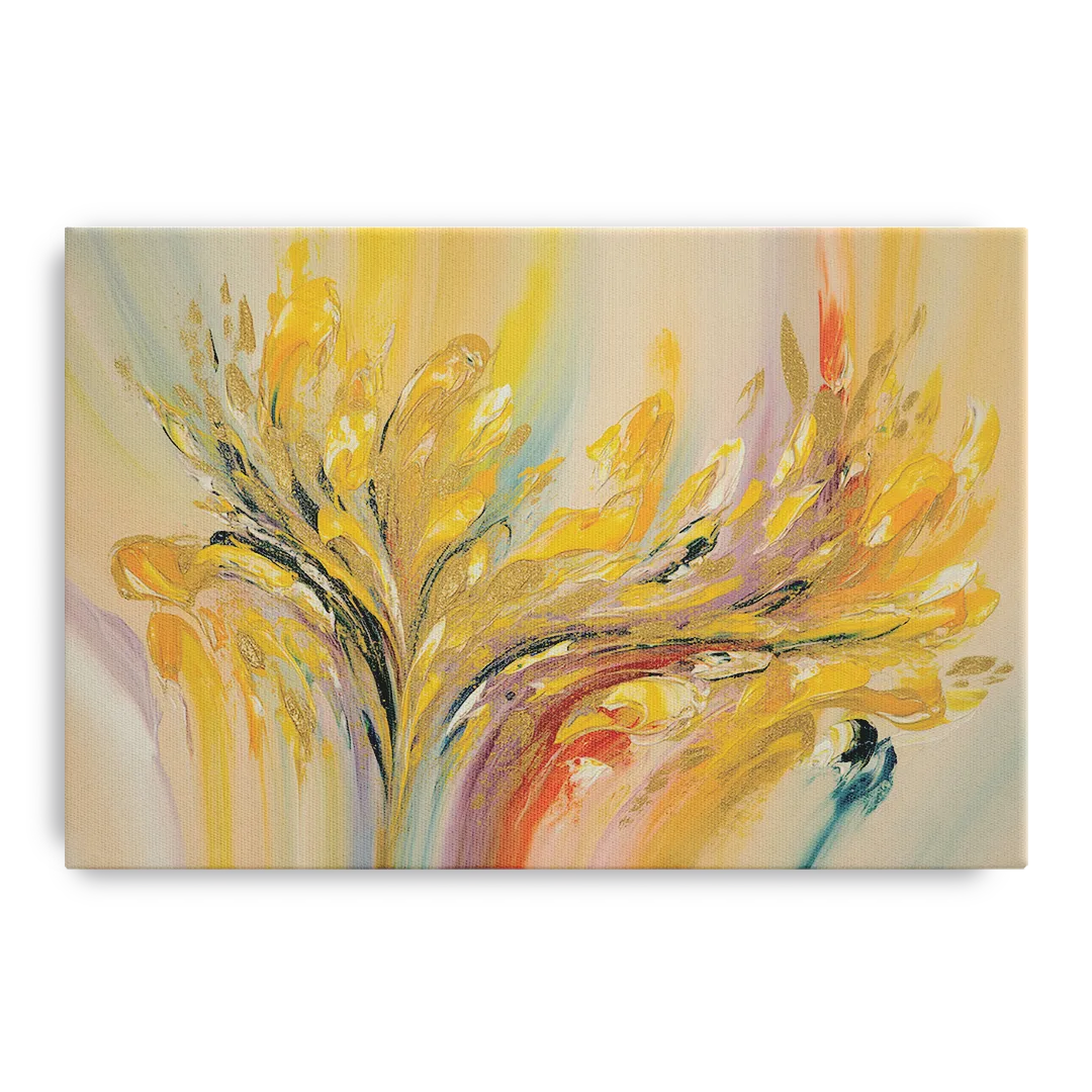 Radiant Flowing Forms Yellow Abstract - Canvas Wall Art