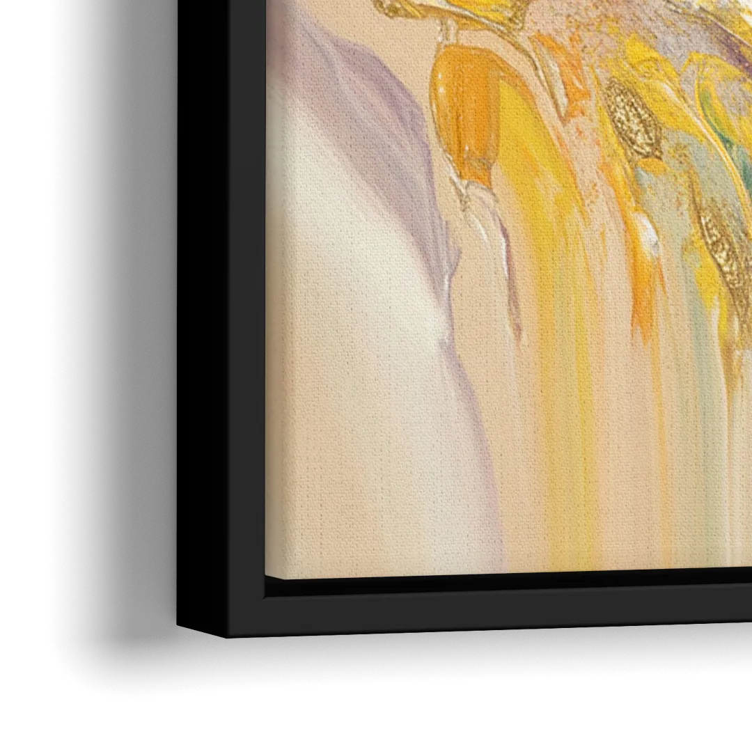 Radiant Flowing Forms Yellow Abstract - Close-Up Black Frame Canvas