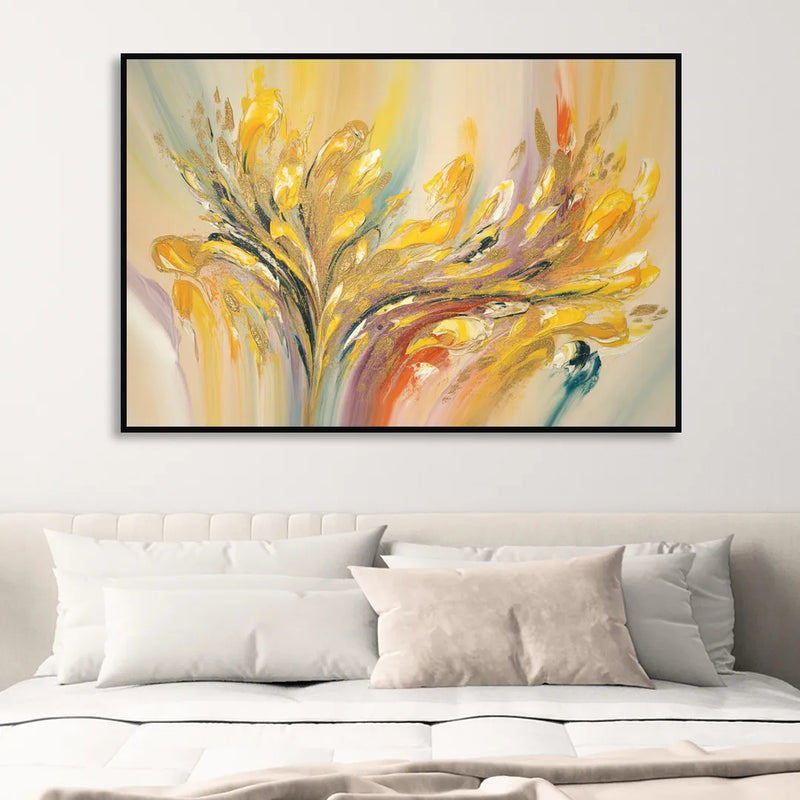 Radiant Flowing Forms Yellow Abstract Living Room - Black Canvas Wall Art
