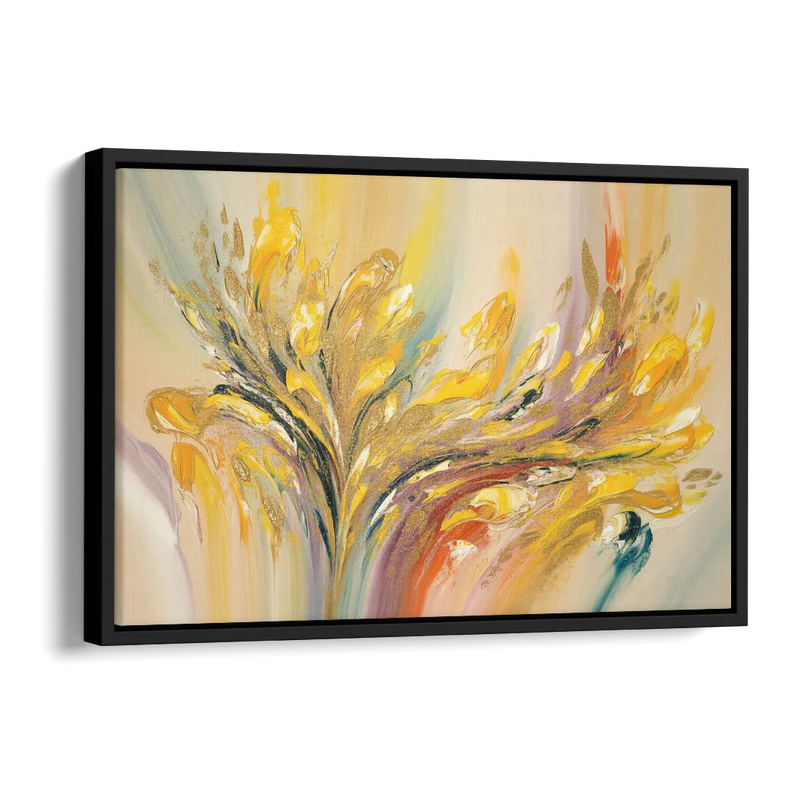 Radiant Flowing Forms Yellow Abstract Side - Black Canvas Wall Art