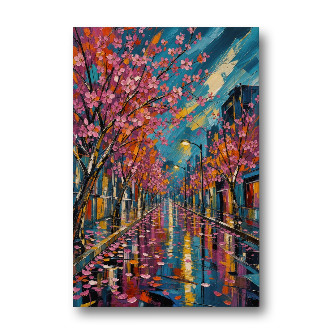 Rainy Sakura Street - Canvas Wall Art - Front