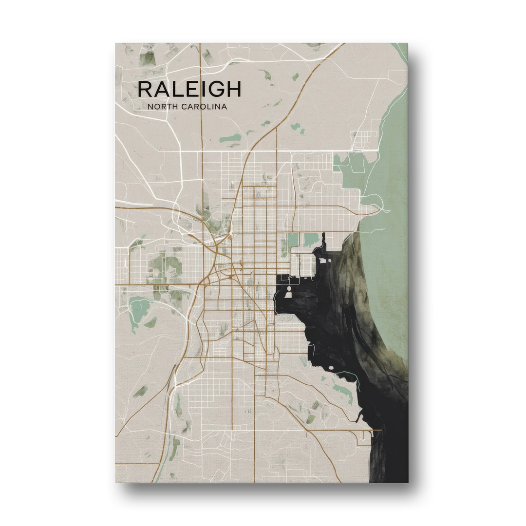 Raleigh City Map Design - Canvas Wall Art - Front