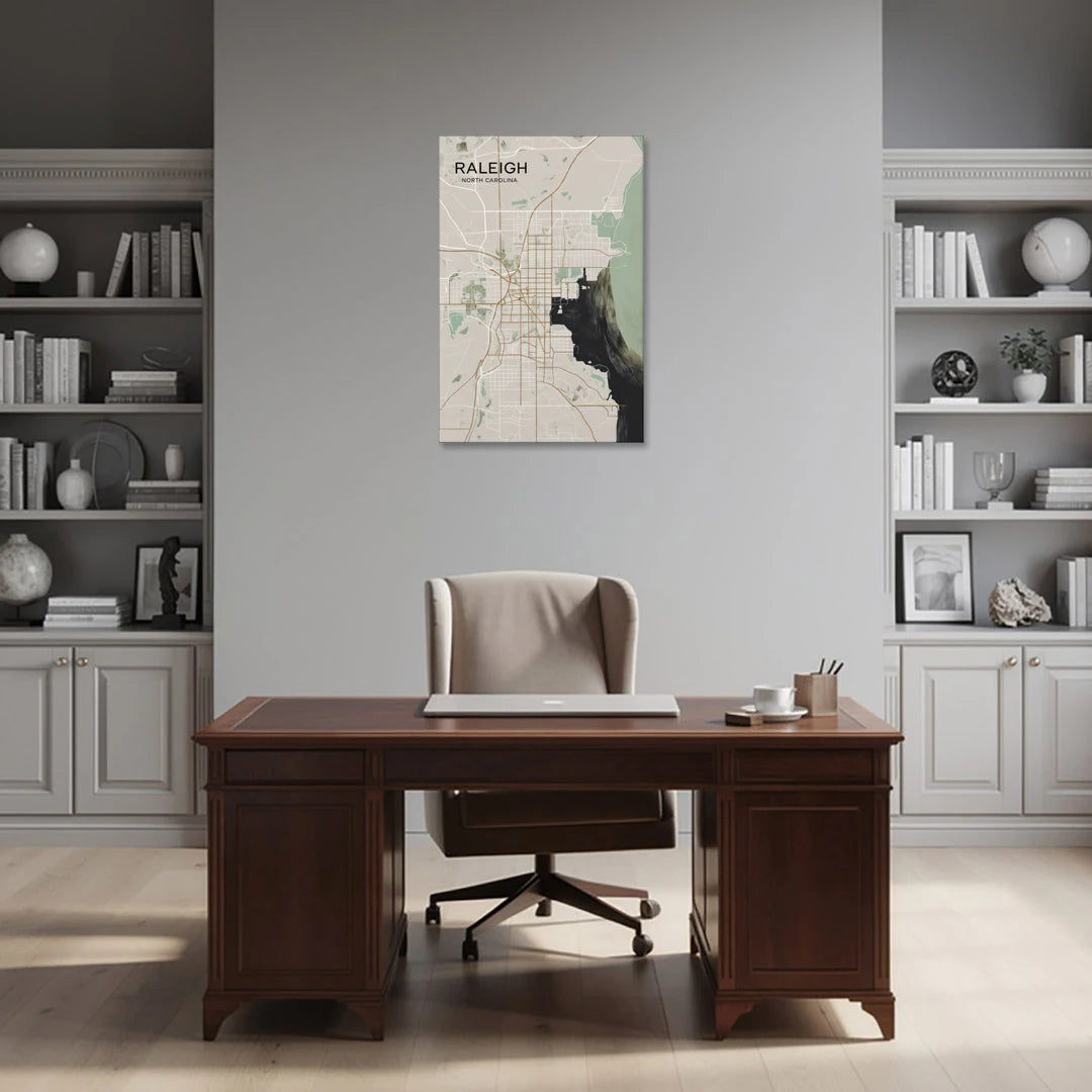 Raleigh City Map Design - Canvas Wall Art - Office - 24x36