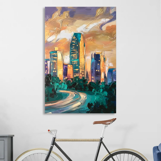 Raleigh Contemporary Cityscape Living Room - Canvas Wall Art