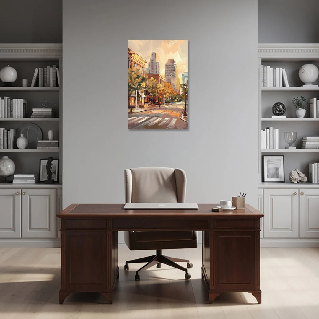 Raleigh Downtown Streetscape - Canvas Wall Art - Office - 24x36