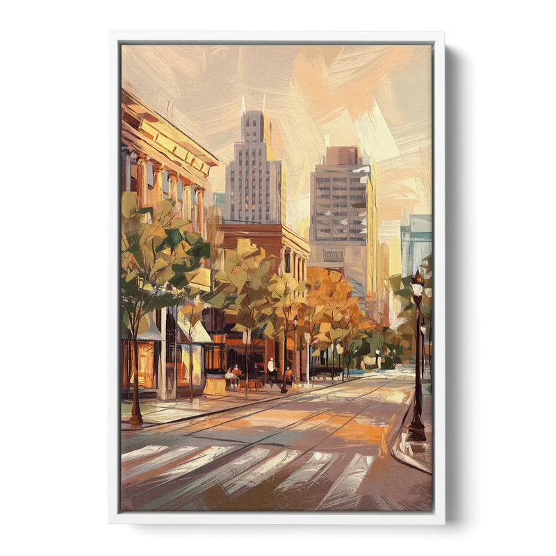 Raleigh Downtown Streetscape Front - White Canvas Wall Art
