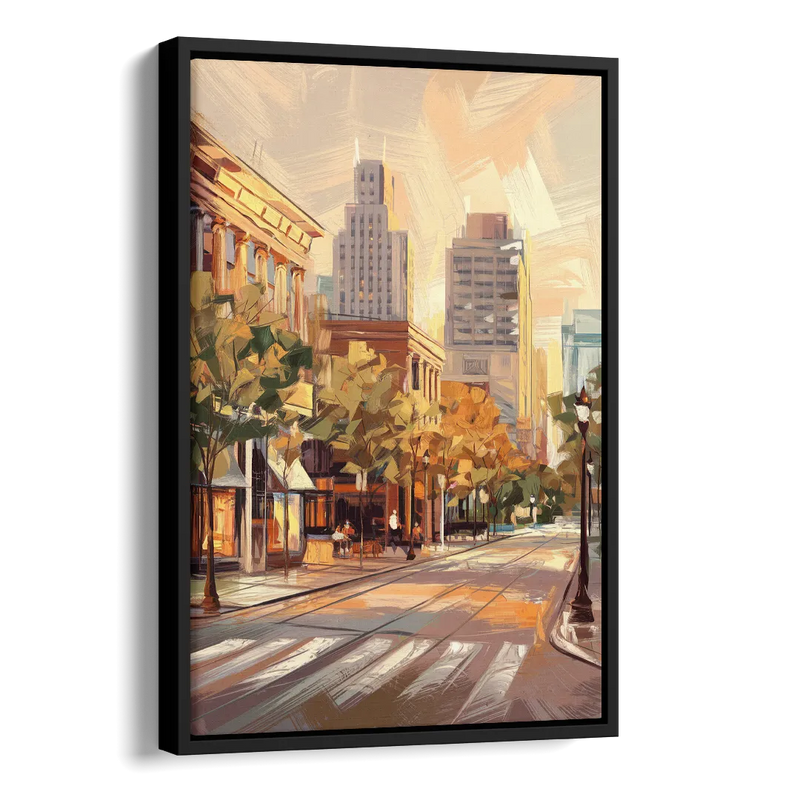 Raleigh Downtown Streetscape Side - Black Canvas Wall Art