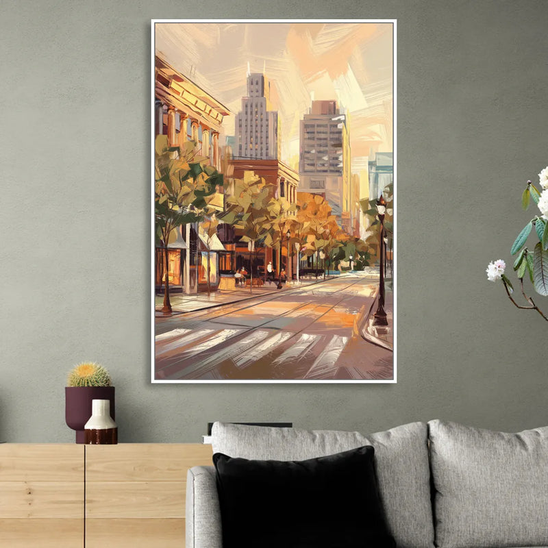 Raleigh Downtown Streetscape Sitting Room - White Canvas Wall Art