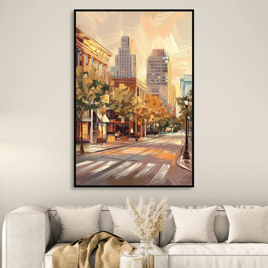 Raleigh Downtown Streetscape Living Room - Black Canvas Wall Art