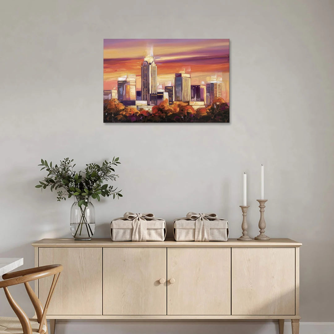 Raleigh Skyline Sunset - Canvas Wall Art - Coffee Table - 36x24
