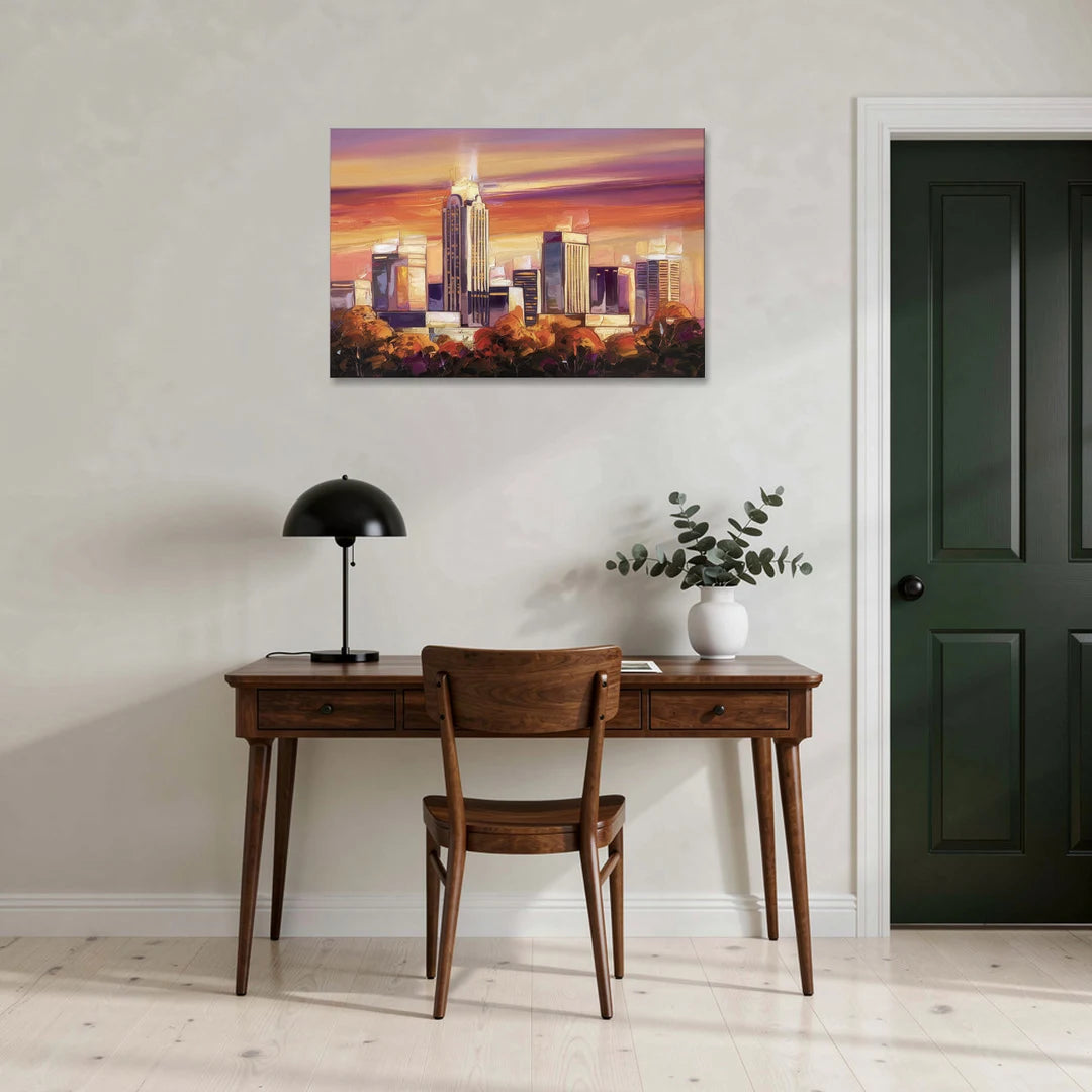 Raleigh Skyline Sunset - Canvas Wall Art - Office - 36x24