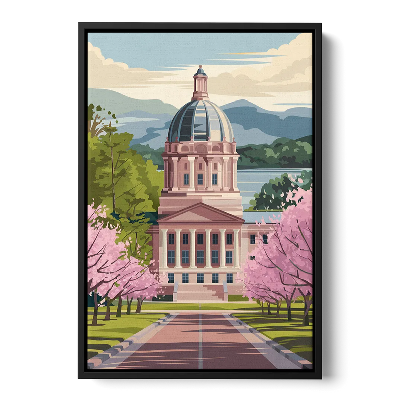 Raleigh State Capitol Front - Black Canvas Wall Art