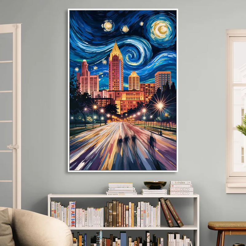 Raleigh Urban Night Lights Sitting Room - White Canvas Wall Art