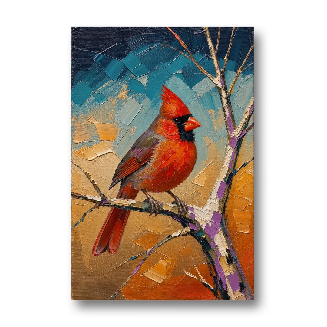 Red Accent Cardinal on a Blue Hour Maple - Canvas Wall Art - Front