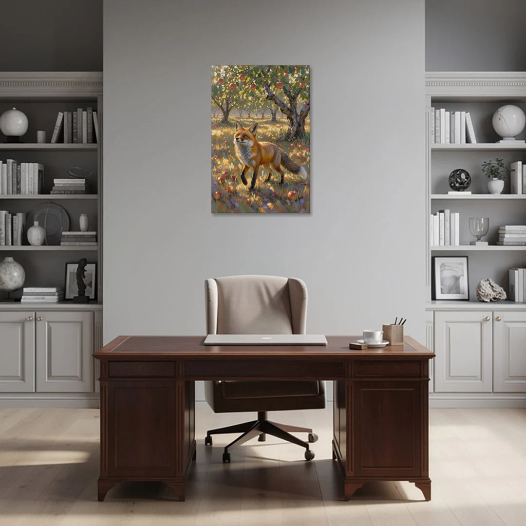 Red Fox Painting in the Apple Orchard - Canvas Wall Art - Office - 24x36