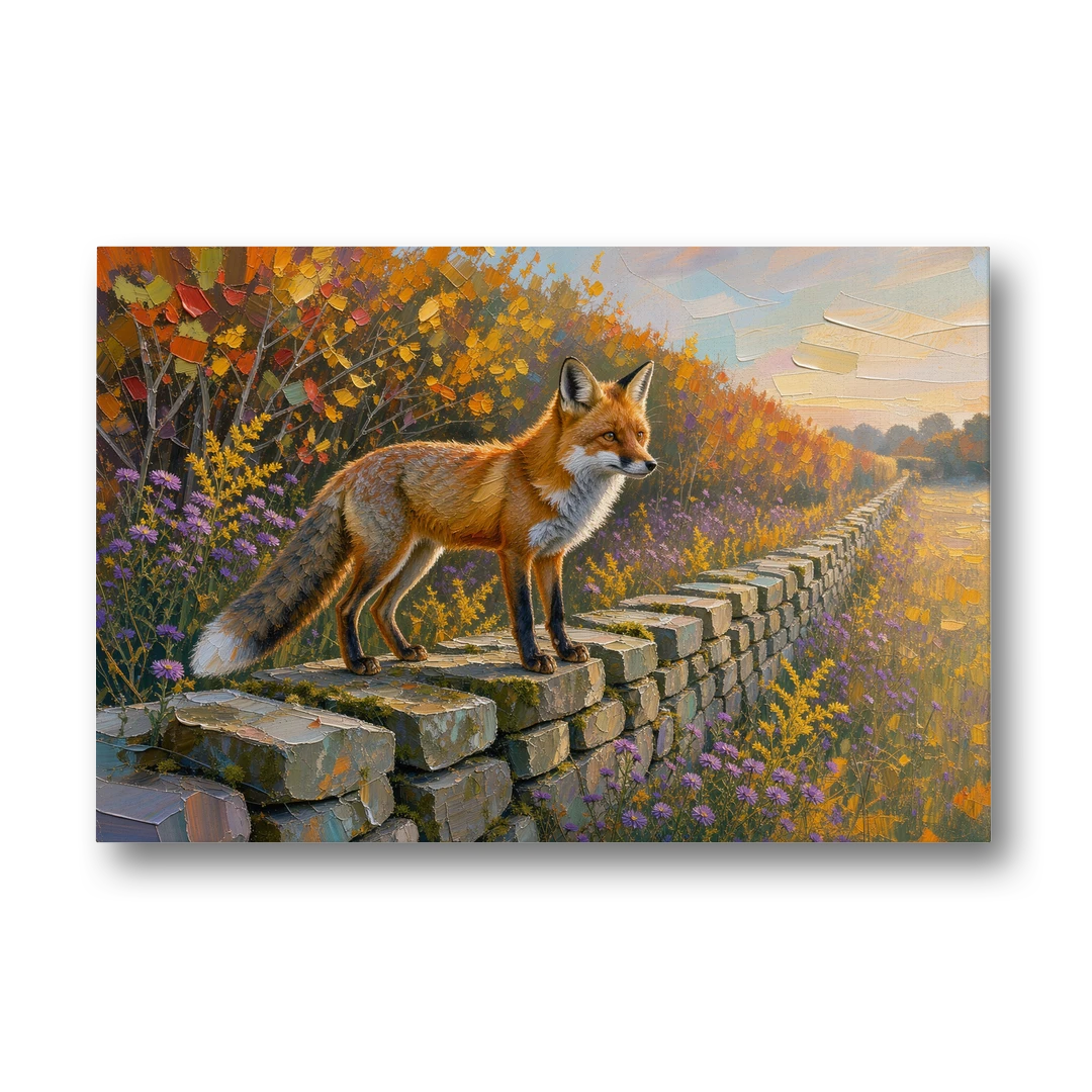 Red Fox on the Fieldstone Wall - Canvas Wall Art - Front
