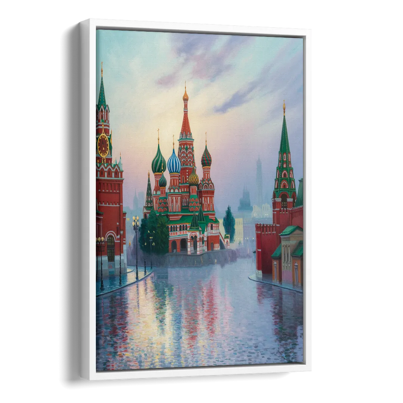 Red Square Reflections Side - White Canvas Wall Art