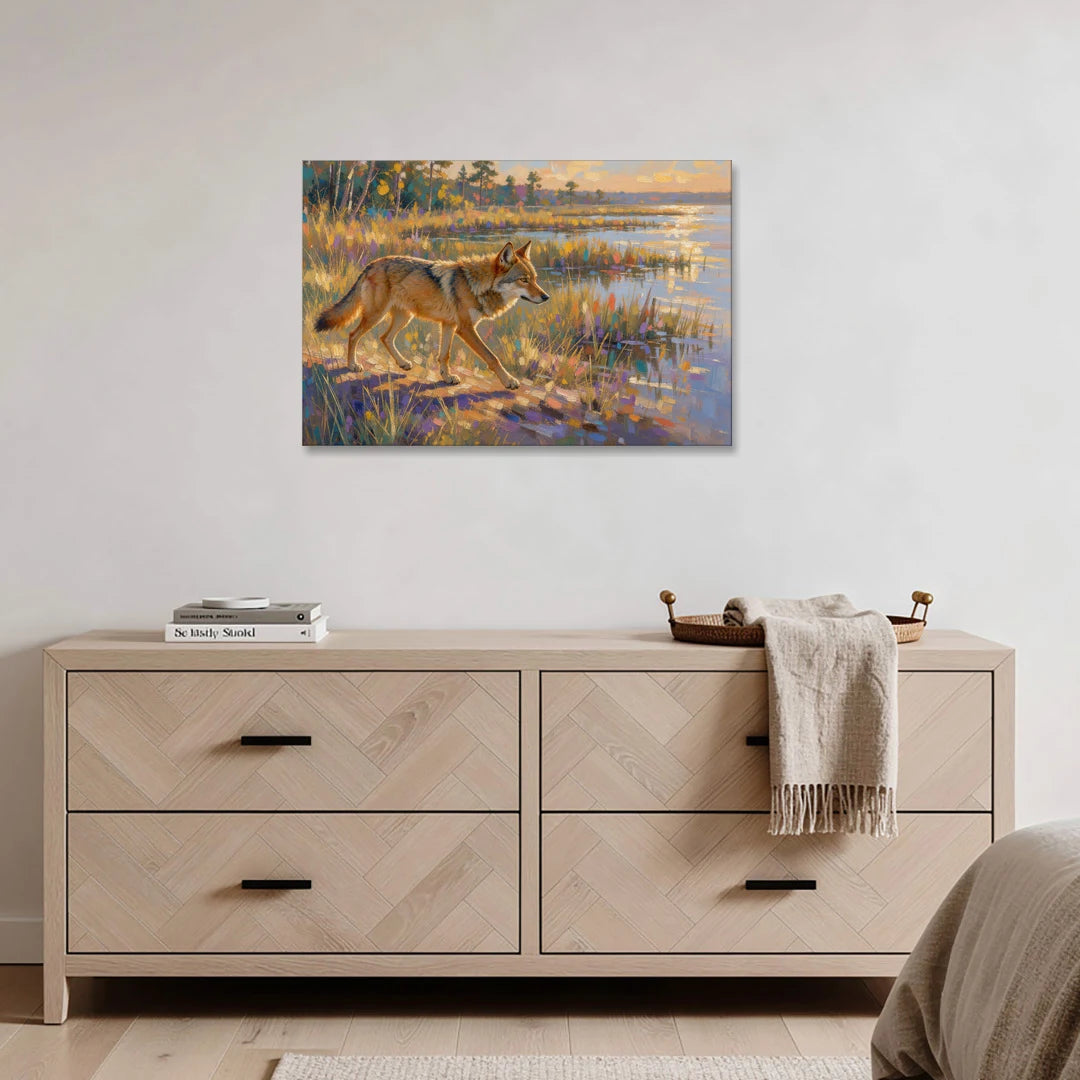 Red Wolf at the Golden Marsh - Canvas Wall Art - Coffee Table - 36x24