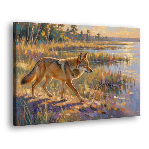 Impressionist Red Wolf at the Golden Marsh - Canvas Wall Art
