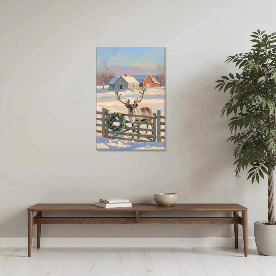 Reindeer at the Farmhouse Gate - Canvas Wall Art - Coffee Table - 24x36