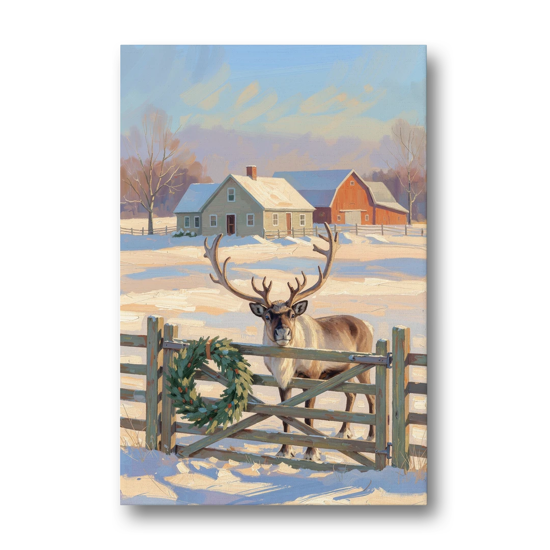 Reindeer at the Farmhouse Gate - Canvas Wall Art - Front
