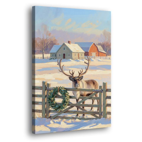 Reindeer at the Farmhouse Gate - Canvas Wall Art