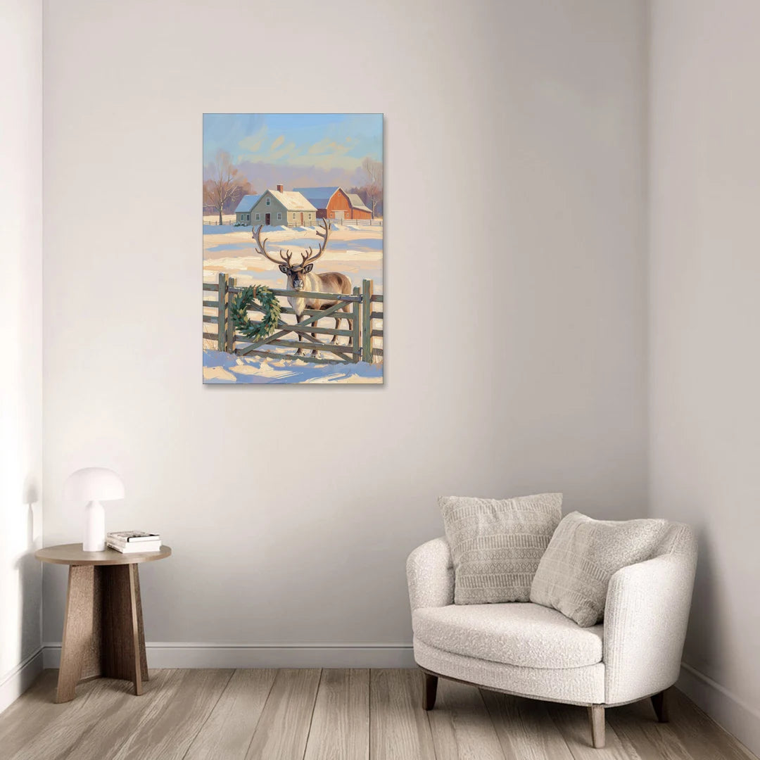 Reindeer at the Farmhouse Gate - Canvas Wall Art - Sofa - 24x36