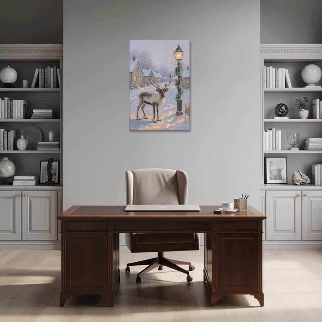 Reindeer by the Garland Lamp Post - Canvas Wall Art - Office - 24x36