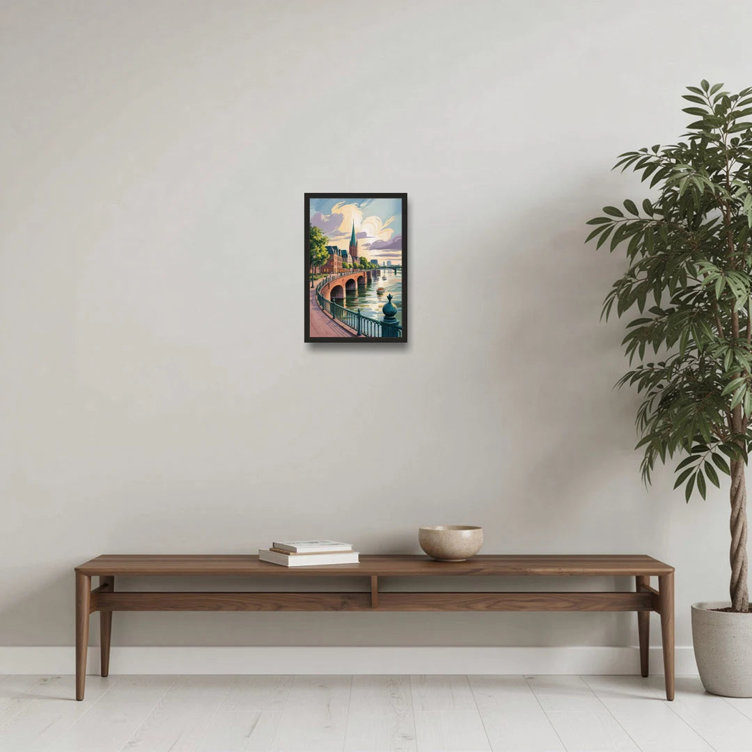 Rhine Promenade - Black Framed Canvas Wall Art - Coffee Table - 12x18