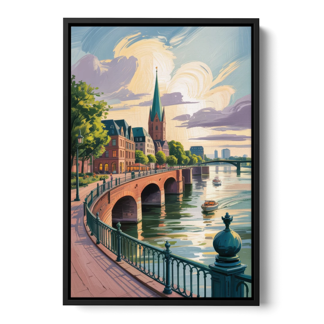 Rhine Promenade - Black Framed Canvas Wall Art - Front