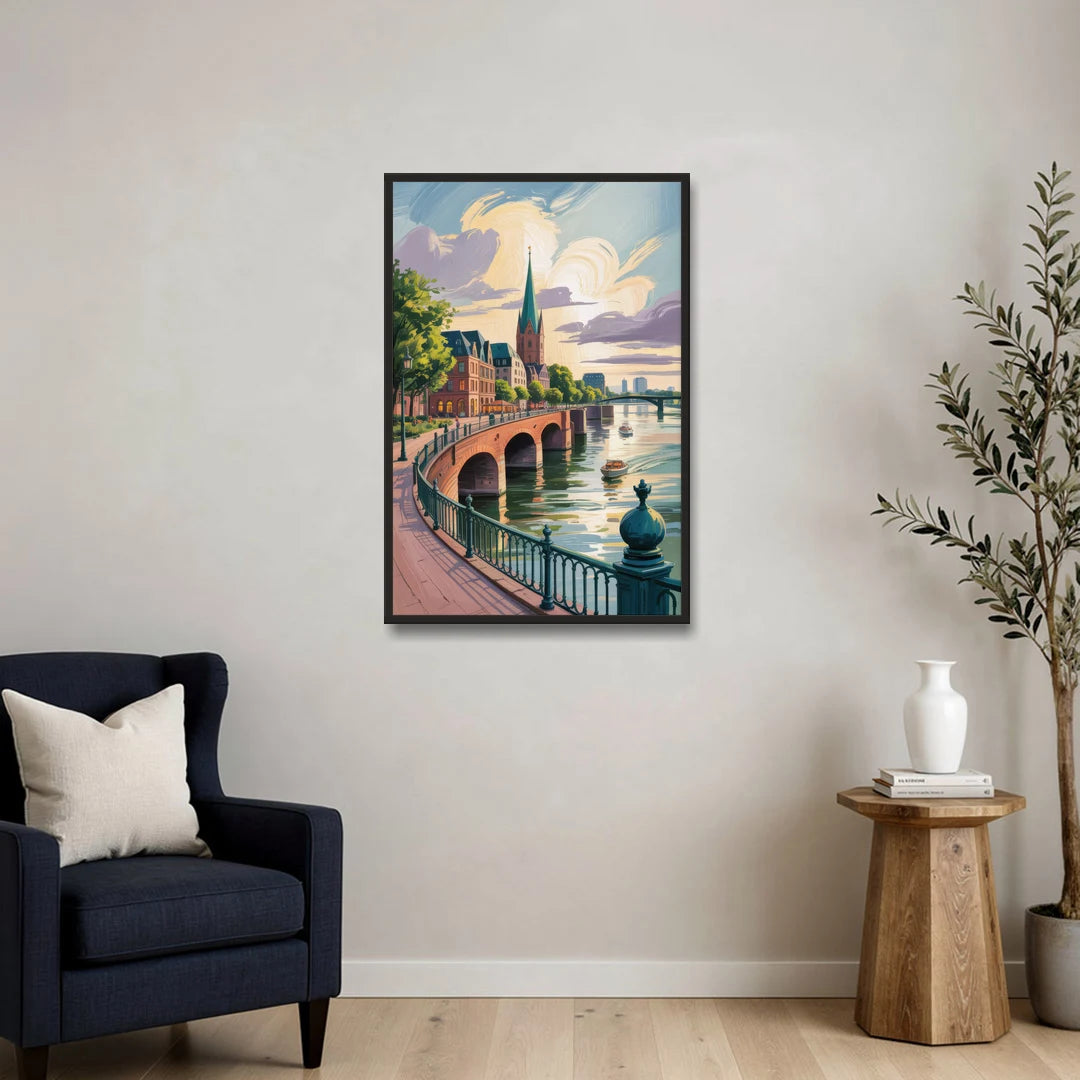 Rhine Promenade - Black Framed Canvas Wall Art - Sofa - 24x36