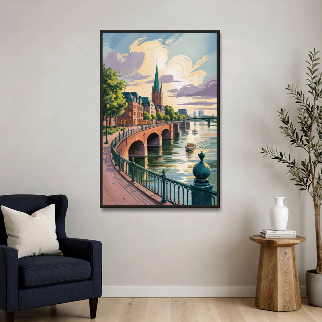 Rhine Promenade - Black Framed Canvas Wall Art - Sofa - 32x48