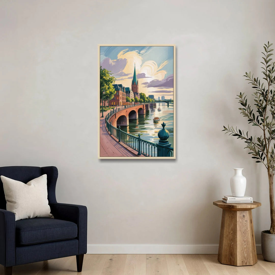 Rhine Promenade - Oak Framed Canvas Wall Art - Sofa - 24x36