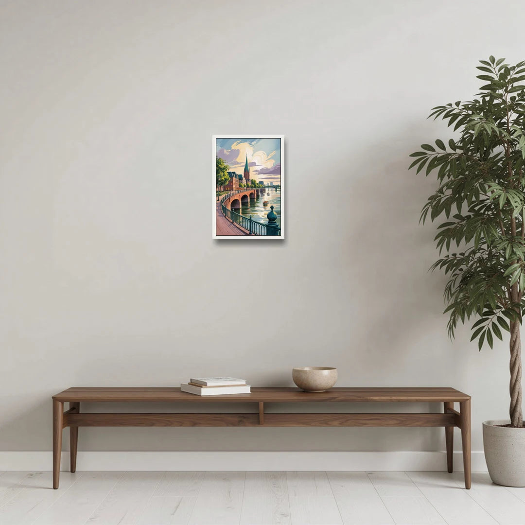 Rhine Promenade - White Framed Canvas Wall Art - Coffee Table - 12x18
