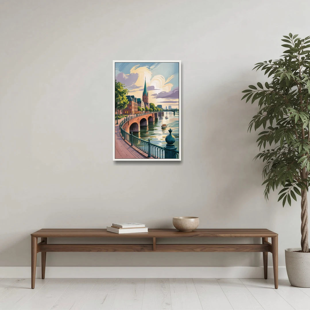 Rhine Promenade - White Framed Canvas Wall Art - Coffee Table - 20x30