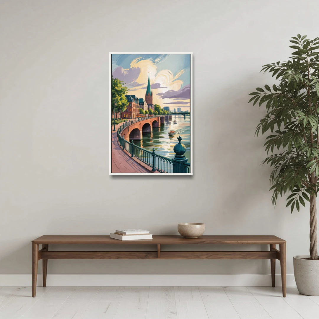 Rhine Promenade - White Framed Canvas Wall Art - Coffee Table - 24x36
