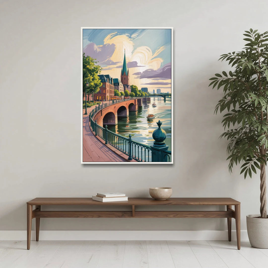 Rhine Promenade - White Framed Canvas Wall Art - Coffee Table - 32x48