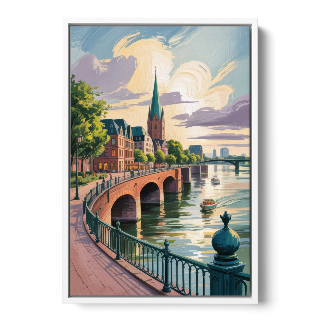 Rhine Promenade - White Framed Canvas Wall Art - Front