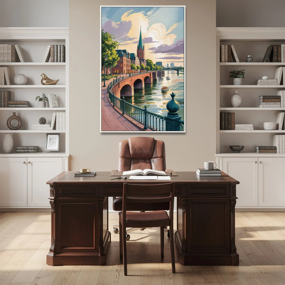 Rhine Promenade - White Framed Canvas Wall Art - Office - 40x60