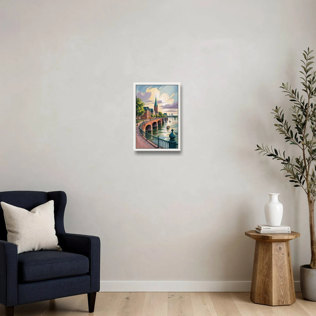 Rhine Promenade - White Framed Canvas Wall Art - Sofa - 12x18