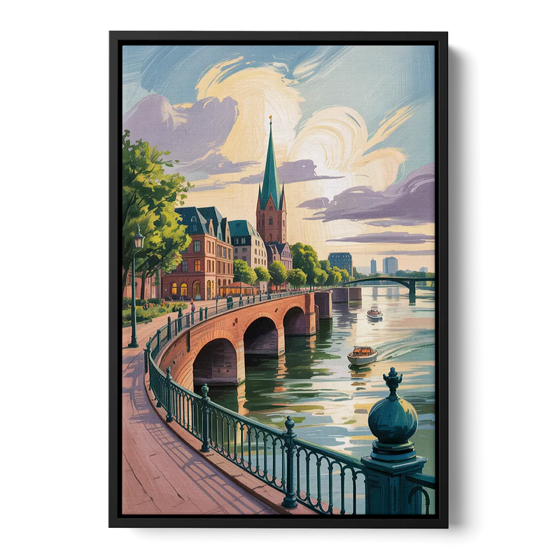 Rhine Promenade Front - Black Canvas Wall Art