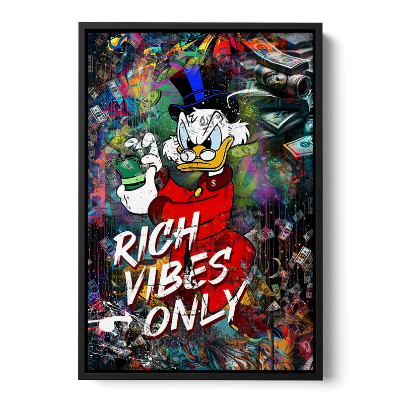Rich Vibes Only Front - Black Canvas Wall Art