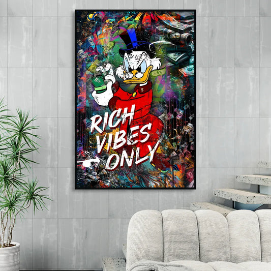 Rich Vibes Only Living Room - Black Canvas Wall Art