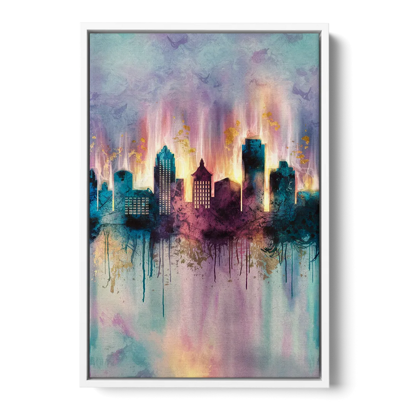 Richmond Skyline Glow Front - White Canvas Wall Art