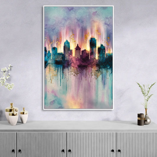 Richmond Skyline Glow Living Room - White Canvas Wall Art
