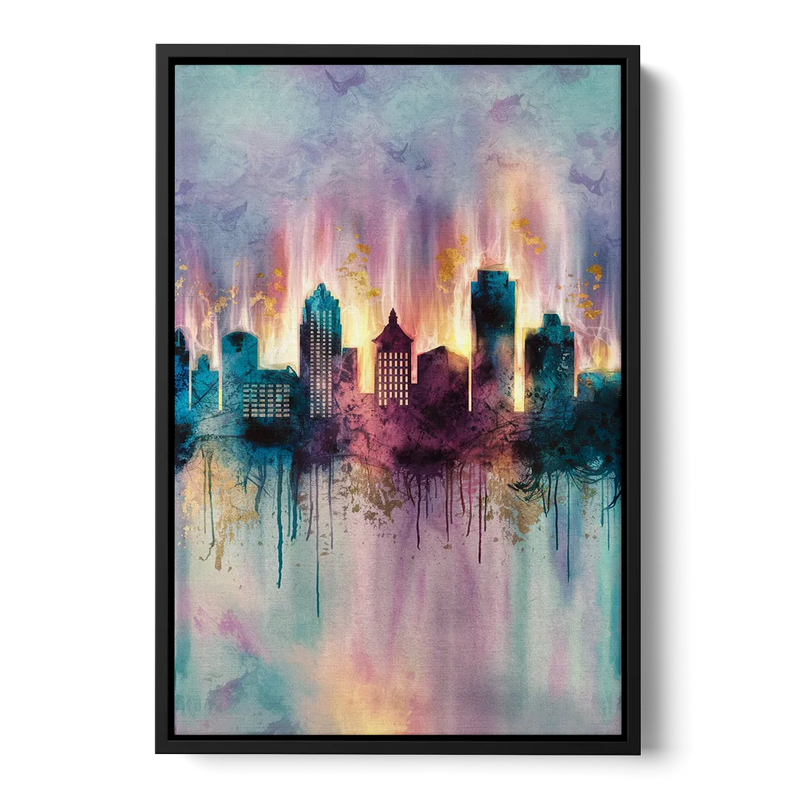 Richmond Skyline Glow Front - Black Canvas Wall Art