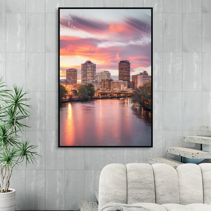 Richmond Skyline Sunset Sitting Room - Black Canvas Wall Art